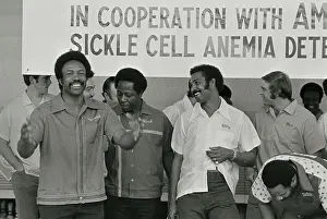 Hank Aaron Prints: Frank Robinson, Hank Aaron and Billy Williams Clowning Around Before Bowling Tournament