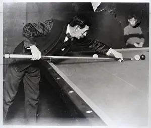 Billiards Prints: Frank Schaefer Aiming Billiard Cue