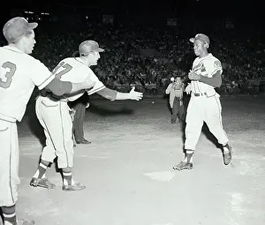 Congratulating Prints: Frank Torre Greets Hank Aaron at Home Plate