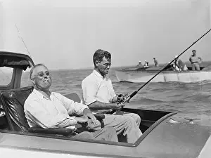 Franklin D. Roosevelt Fishing with Acquaintance in Boat