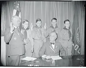 Franklin D. Roosevelt Posing With Boy Scout Participants