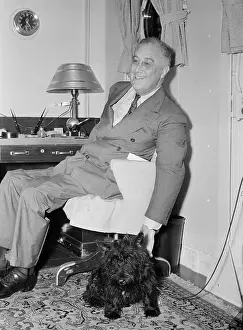 Franklin D Prints: Franklin D. Roosevelt Sitting Besides His Dog