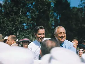 Franklin D Prints: Franklin Delano Roosevelt with Henry Wallace Outside with Crowd of People