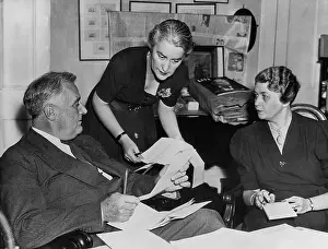 Franklin Delano Roosevelt, Marguerite Le Hand, Center and Grace Tully