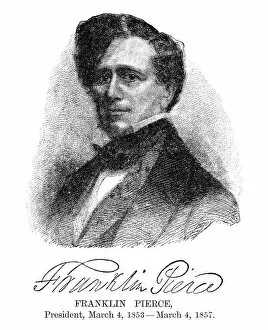 Franklin Pierce - USA President engraving with his signature 1888