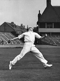 Prints of Yorkshire and England fast bowler Freddie Trueman in action. Original Publication: Picture Post - 6499 - Freddie Trueman: The Greatest Threat Australia Has Faced Since Larwood - pub A Photographic Legacy: Freddie Trueman