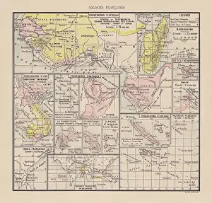 Former French colonies in Africa, Asia and Oceania, chromolithograph, 1898