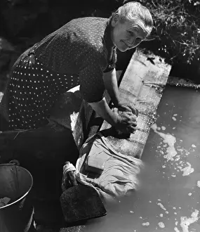 Washing Prints: French Peasant Woman Doing Her Laundry