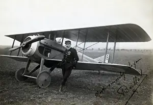 French Pilot Standing Beside Biplane