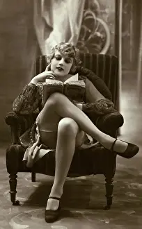 Legs Crossed Prints: French Postcard of Woman Reading