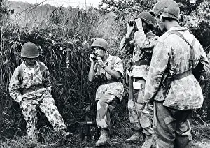 Prints of (Original Caption). Laos, French Indochina: Jungle Operation Timeless Comedy Icons: Classic Moments from the Legendary Duo: French Soldiers Calling Their Contacts in Field