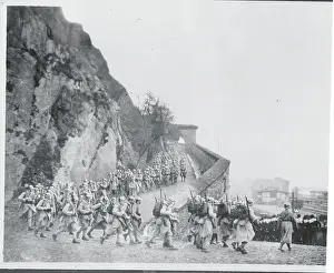 French Troops Evacuating the Rhine Across Bridge