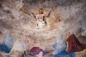 Fresco of the Ceiling in the Church of Saint Jacques le Majeur (12th century), in the town of Villefranche d'Allier, Allier, France