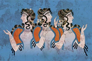 Top Sellers - Art Prints Gallery: Fresco Three Minoan Women Knossos