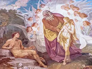 Fresco painting depicting God bringing Eve to Adam in the Garden of Eden, Dakovo Cathedral (Cathedral of St. Peter), Dakovo, Croatia