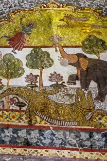 Frescoes in the Raja Mahal palace of Orchha, Madhya Pradesh, India