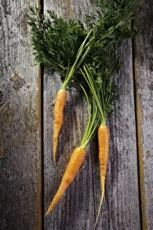 Images Dated 25th May 2012: Fresh carrots on rustic wood