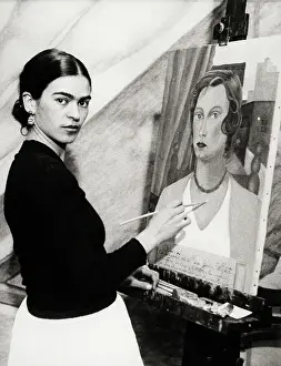 Oil Painting Prints: Frida Kahlo Painting Portrait of Mrs. Jean Wight