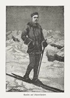 Fridtjof Nansen (1861-1930) Gallery: Fridtjof Nansen (1861-1930, Norwegian explorer) on skis, woodcut, published 1898