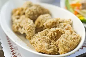 Serving Size Prints: Fried chicken in white dish