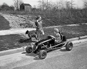 Racecar Prints: Friend Hitching a Ride from Boy with Toy Car
