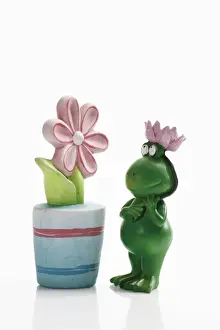 Facial Prints: Frog figure with artificial flower pot