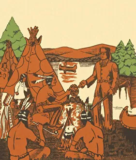 Csa Printstock Collection: Frontiersman Meeting a Group of Natives