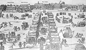 Town Scene Prints: Frost Fair on the Frozen Thames Woodcut