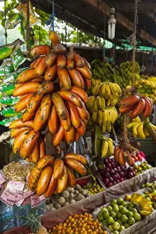 Fruit stand, red banana in front, Ambulugala region Utuwana, Sri Lanka
