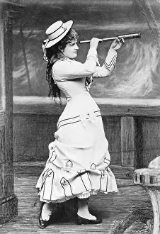 Observatory Prints: Full-Length Woman Looks Thru Telescope