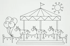 Images Dated 10th January 2007: Funfair horse carousel, line drawing