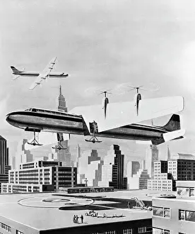 Rooftop Prints: Futuristic Airplane Making Rooftop Landing