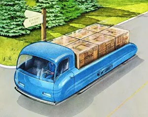 Delivering Prints: Futuristic Truck Moving Boxes