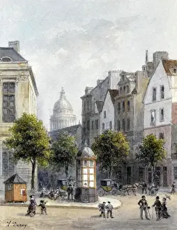 The last gables of the Rue de lEcole de Medecine, today 6th arrondissement, 1830, Paris, France, Historic, digitally restored reproduction from a 19th century original