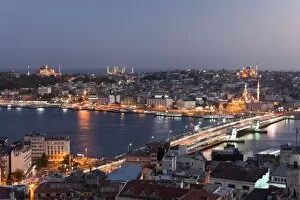Galata bridge with Old Istanbul at dusk