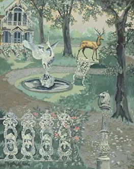 Prints of Garden Setting, 1935/1942. Artist Perkins Harnly. (Photo by Heritage Art/Heritage Images via Getty Images) Enchanted Interiors of Perkins Harnly: Garden Setting