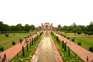 Gardens and the great gate from Taj Mahal