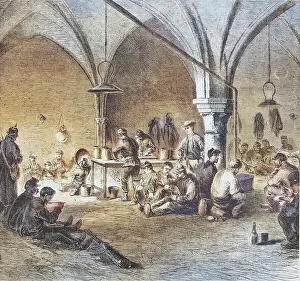 Garibaldian and Francs-tireurs prisoners in the main prison of Dijon, December 1870, illustrated war history, German, French war 1870-1871, Germany, France, Garibaldian and Francs-tireurs prisoners in the main prison of Dijon