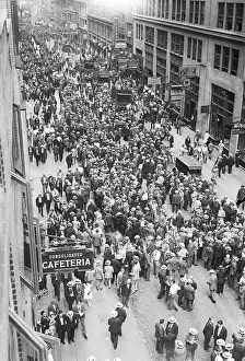 Overhead Prints: Garment Workers Walking Out