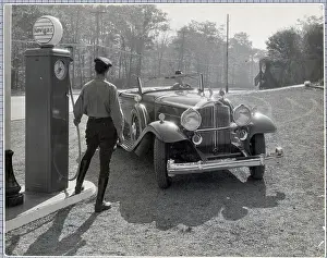 Gas Station Prints: Gas Attendent and Automobile