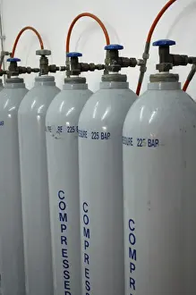 Cylinder Prints: Gas cylinders, compressed air, in a row