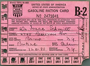 Rationing Prints: Front Side of Gasoline Ration Card