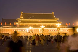 Images Dated 12th October 2007: Gate of Heavenly Peace (under renovation) at night from Tiananmen Square