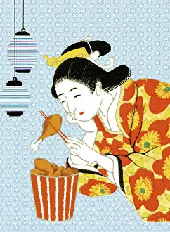 Images Dated 10th July 2014: Geisha Eating Fried Chicken