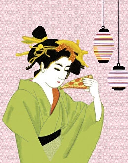 Images Dated 10th July 2014: Geisha Eating Pizza