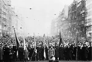 Prague Prints: Gen View Of Czech Crowd In Square/Speech