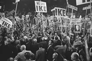 Cow Palace Prints: Gen View Delegates W/Ike Signs On Floor