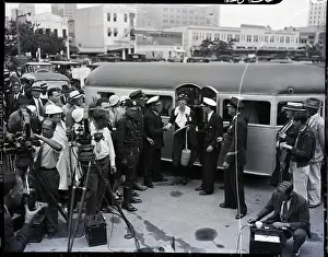Filming Prints: Gen View Filming Eleanor Roosevelt's Arrival