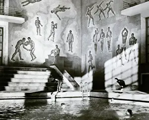 Red Cross Prints: Gen View Gis Swim In Roman Bath W/Mural