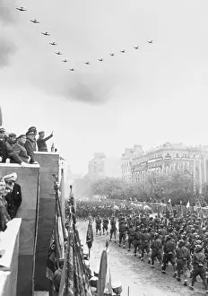 Saluting Prints: General Francisco Franco Salutes Troops in Parade